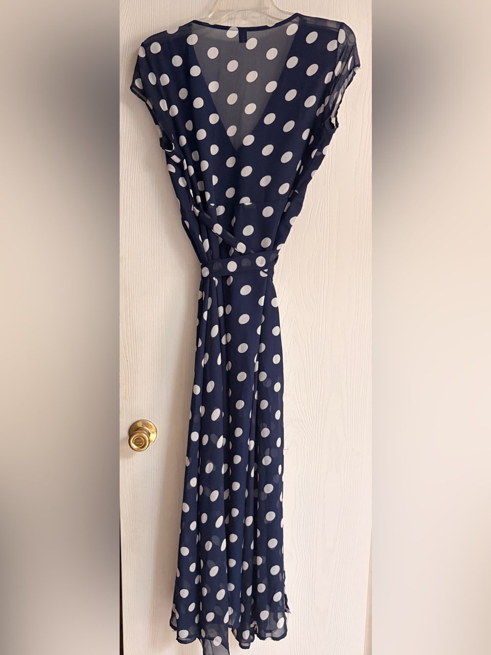 Navy Polka Dot Maxi Dress with Belt-Never been worn.